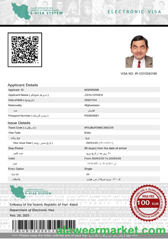 Iran e-visa template in Word and PDF formats